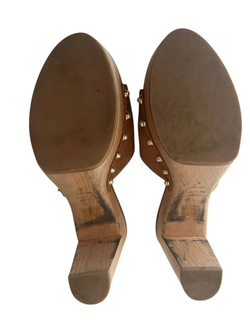 Stuart Weitzman Pearl Clog 85 Sandals Tan Suede Platform Mule Heels Size 8.5